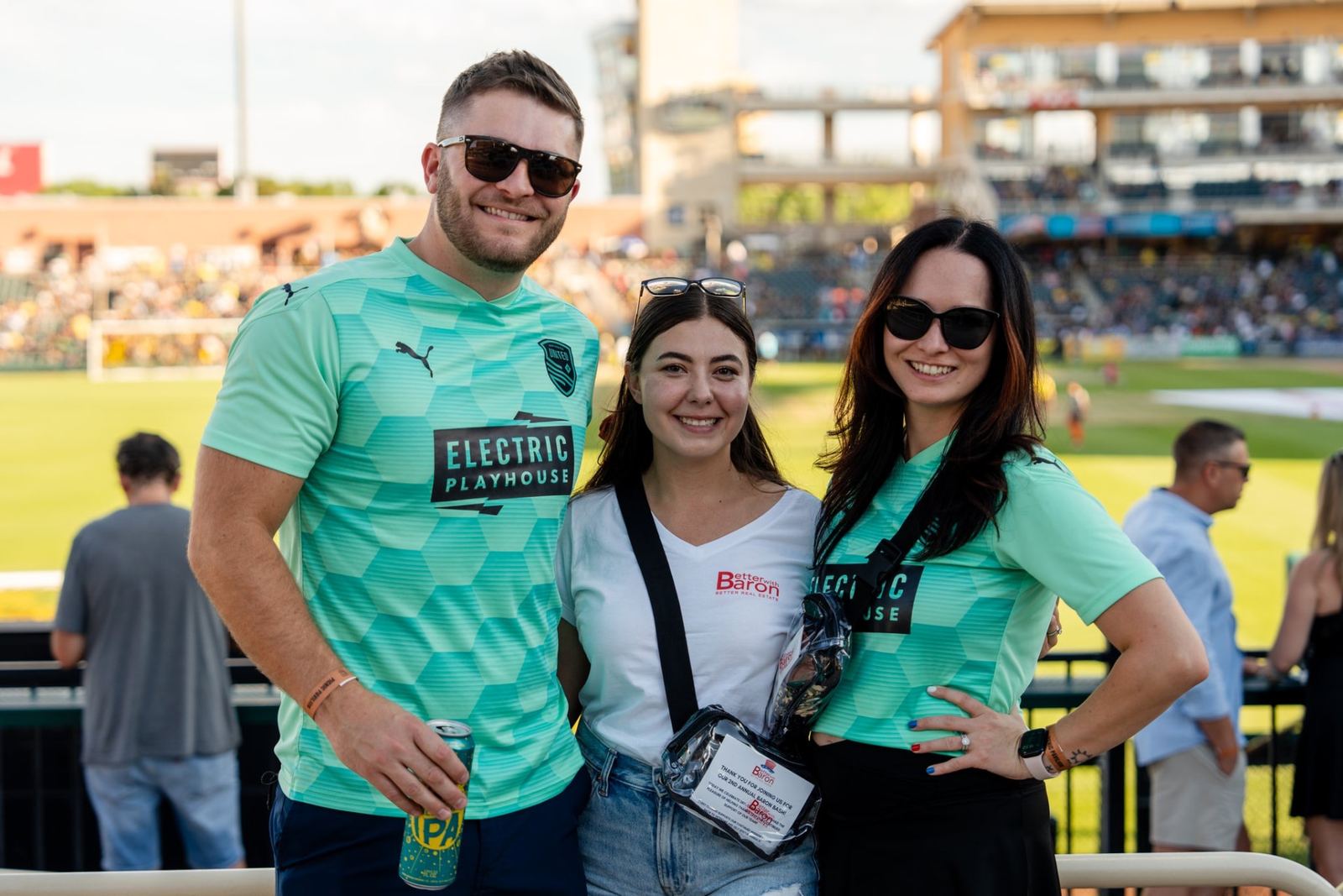 Friends and clients in New Mexico United jerseys at the 2nd Annual Baron Bash client appreciation event in Albuquerque.